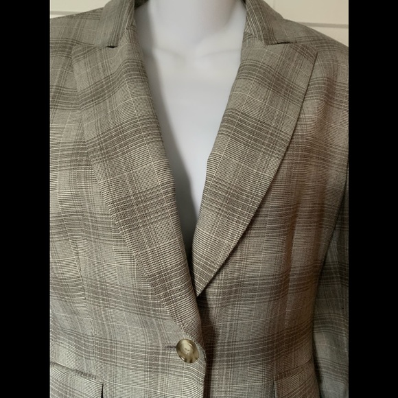 Tahari ASL Jacket Career Suit Jacket Lined Glen Plaid Ivory Birchwood Size 8 NWT - Picture 3 of 7